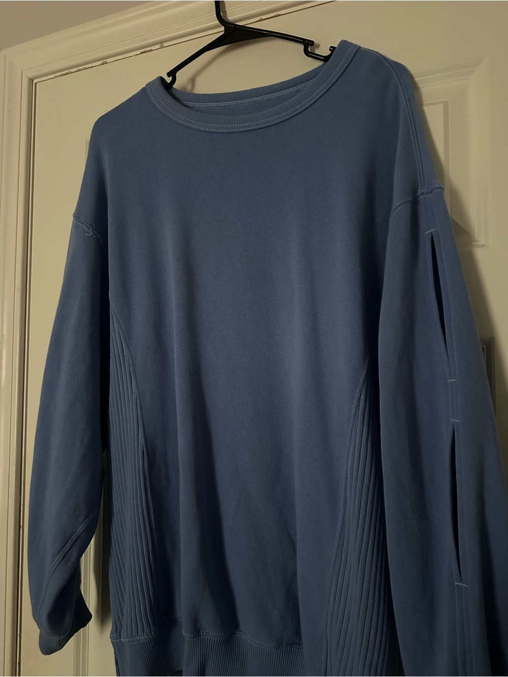 Blue Rib-Panel Crewneck Sweatshirt